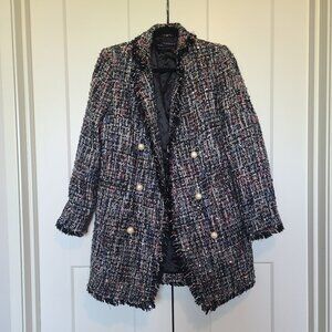 Zara Glittery Tweed Oversized Blazer with Pearl Buttons